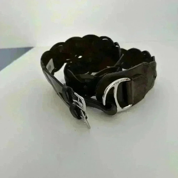 RALPH LAUREN Dark Brown leather silver metal Buckles belt size Large Tri Braided